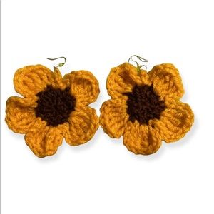 Large Crochet Sunflower Earrings